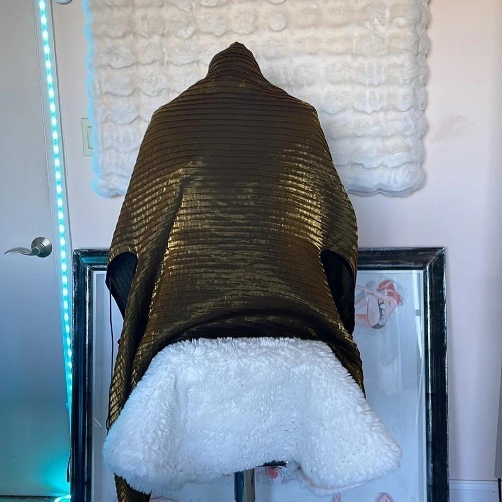 HANDCRAFTED 100% silk pleated shawl jacket by me NWT of my own tags olive green - Picture 6 of 10